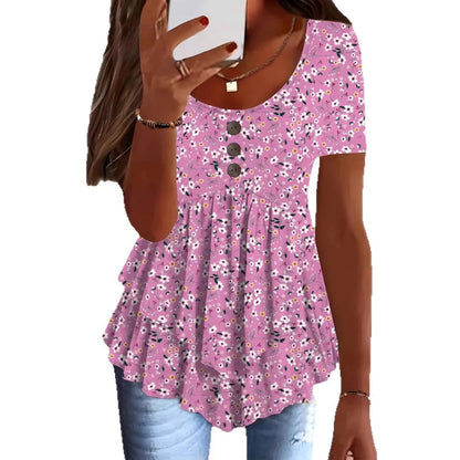 Women Summer Tops Tees Sexy Vintage Blouse Cotton Ruffles Short Sleeve Shirt Ruffles T Shirts Loose Casual Tees