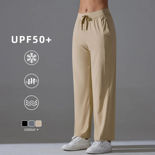Sunscreen Yoga Pants For Women Straight UV Protection Leg Sweatpant Loose Tracksuit Wide Leg Outdoor Gym Runing Casual Clothes