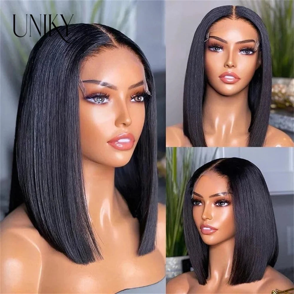 Glueless Wigs Ready To Wear 6x4 Lace Wig Straight Short Bob Wigs Human Hair Glueless Preplucked Human Wigs Ready To Go 180%