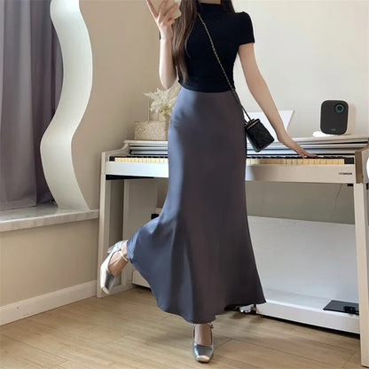 Satin Skirts for Women Korean Reviews Many Girls Clothes Women's 2025 Summer NEW High Waisted Mid Long Skirts Fashion women skir