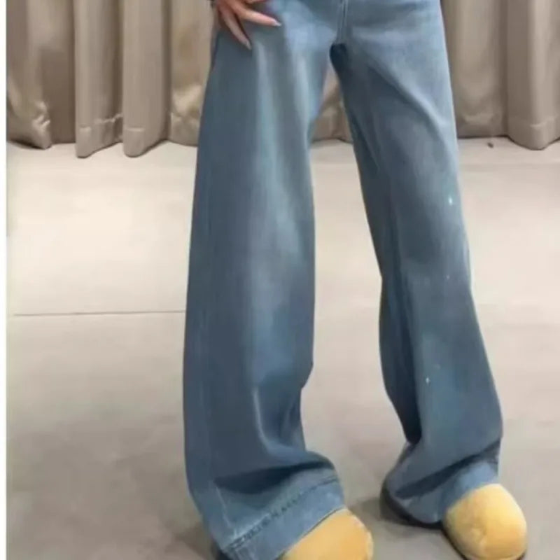 Wide-legged jeans for women in autumn and winter high waist slim loose black and gray draped casual straight-leg pants