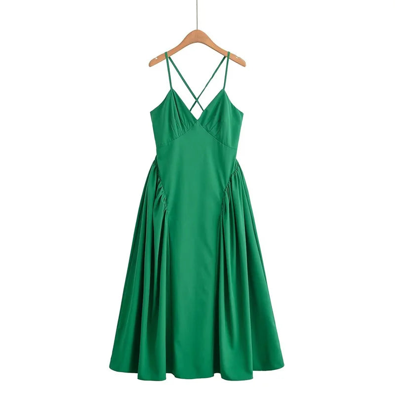 Women's Dresses 2025 New Holiday Temperament Suspenders Back Crossover Maxi Skirt Summer elegant fashion women's midi skirt