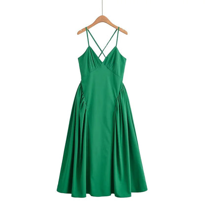 Women's Dresses 2025 New Holiday Temperament Suspenders Back Crossover Maxi Skirt Summer elegant fashion women's midi skirt