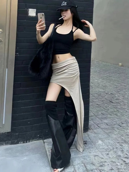 Asymmetrical Skirts For Women Y2k Clothes Solid Color Conjuntos De Falda Sexy Mujer Slim Jupe Femme Été Korean Fashion Clothing