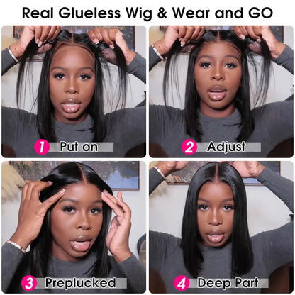 Glueless Wear Go Straight Human Hair Wigs Short Ready To Wear Bob Wigs Without Glue Closure Front Wigs For Women on Sale
