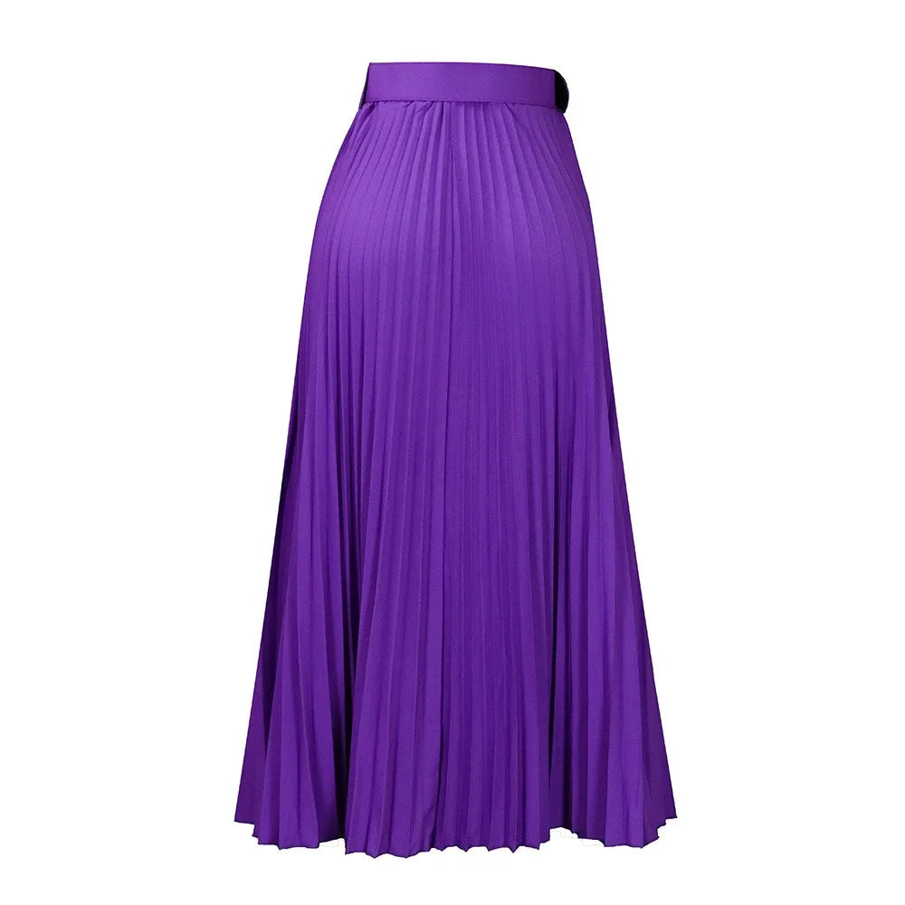 Elegant Pleated Skirts for Woman 2024 New High Waisted Belt Waisted Ankle Length Autumn Winter Wear Bottoms Skirts Clothes Hot