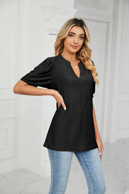 Womens Tops V Neck Ruffle Sleeve Blouses Short Sleeve Casual Tops T-Shirts for Women Autumn Winter