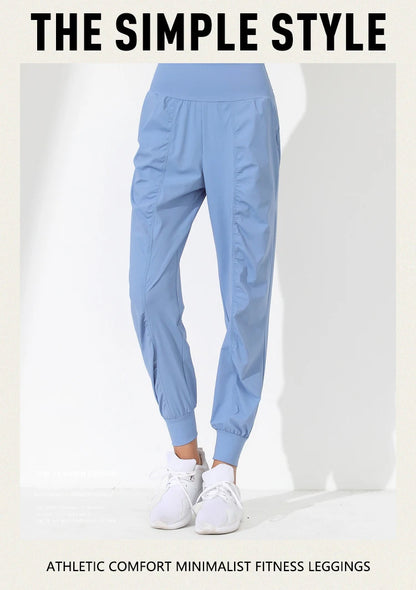 Woman Yoga Pants Hem Bound Running Fitness Loose Slim Quick-Dry Yoga Pants Pleated  Capris Pockets Jogging Pants Sports pants