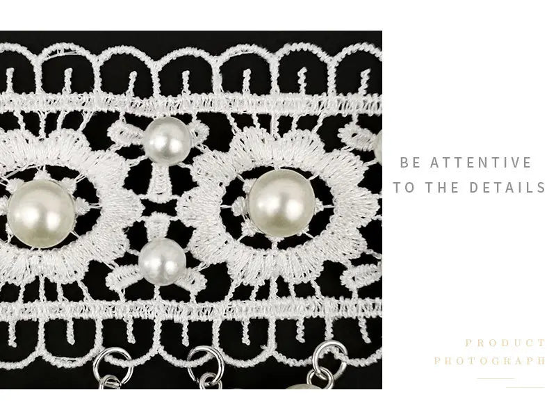 White Necklace Pearl Lace Women Fashion Necklace Earrings lolita Accessories