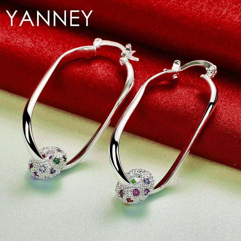 925 Sterling Silver 45MM Exquisite Colorful Zircon Beads Earrings For Women Charm Wedding Party Fashion Jewelry Gifts Accessorie
