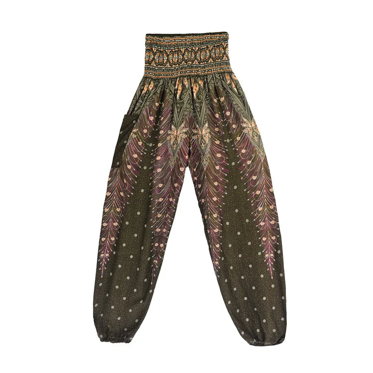 Women's Yoga Pants Printed Ethnic Style Loose Yoga Trousers Bloomers High Waist Fitness Sports Crotch Dance  Sweatpants