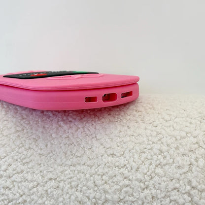 Cute 3D Hot Pink Bow Cellphone Model Flip Mirror Silicone Cases For iPhone 15 14 13 12 Pro Max 11 Shockproof Soft Cover Gifts