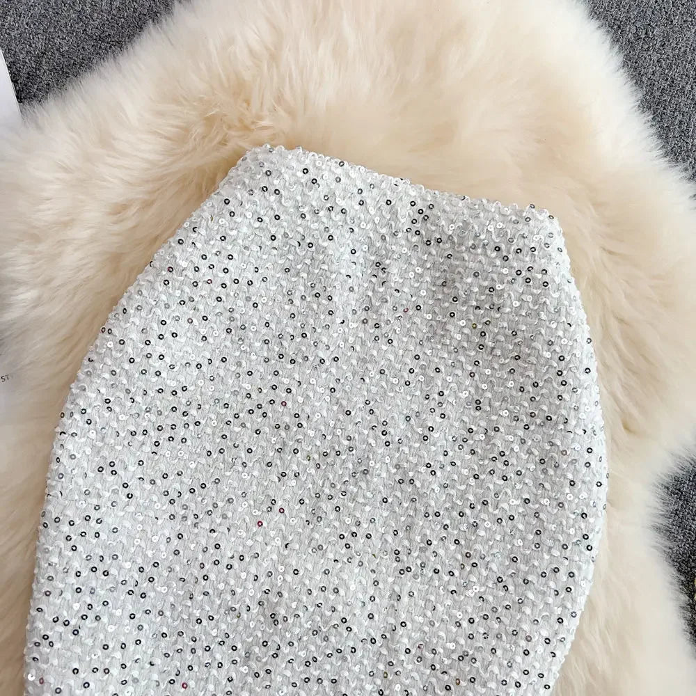 Skirts For Women Stylish Sequin Woman Skirt Formal Office Premium Chic And Elegant V Luxury Offer Original Hot Korean Style On