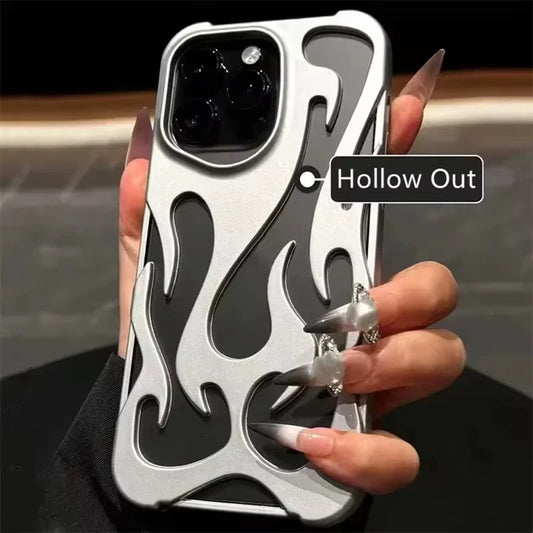 Fashion Plating 3D Hollowed Flame Phone Case For iPhone 16 15 14 13 12 11 Pro Max Fundas Creative Electroplated Soft Back Cover