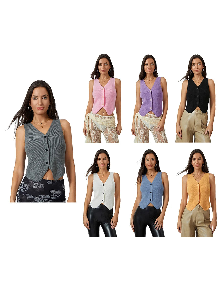 Top for Women Fashion V-Neck Summer Tank Tops Knitted Cardigan Clothing Crop Tops 2025 Basic Camisole for Female