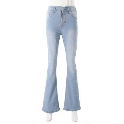 Slimming Jeans High Waist Flared Hem Women's Jeans with Gradient Color Matching Bell-bottomed Pants Denim Trousers Slim for A