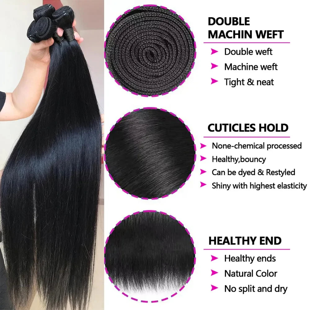 12A Straight Human Hair Bundles 100% Human Hair 32 Inch Bundles Human Hair Extensions Burmese Raw Bundles 3-5 Days Delivery