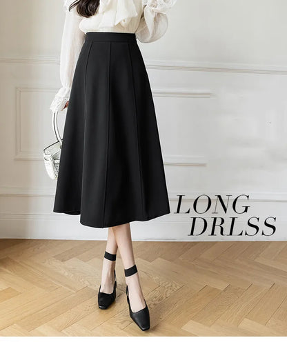 Women's Skirt 2025 Spring Women High Waist Solid Vintage Girl's Waist Down Skirt Knee-length A-line Fashion Thin Skirt for Women