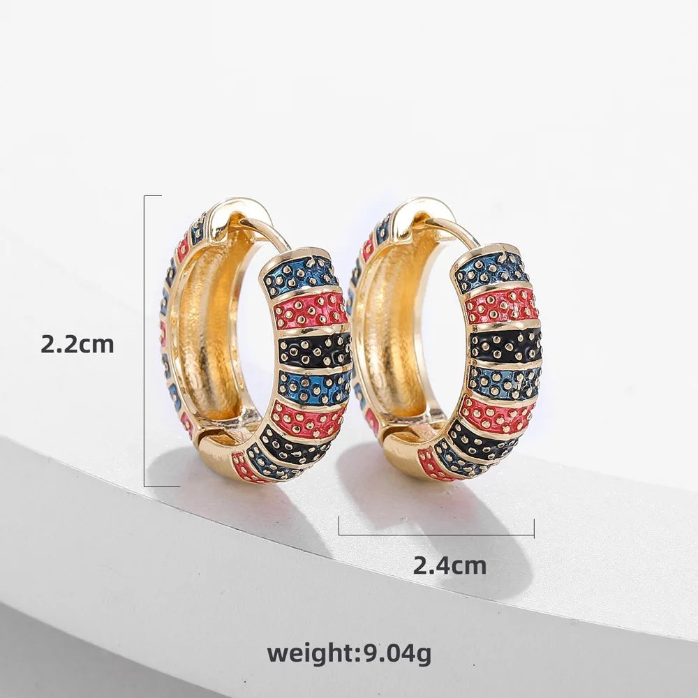 New Fashionable Colorful Round Earrings Retro Metal Enamel Floral Ear Accessories Unique Party Jewelry Gift for Women