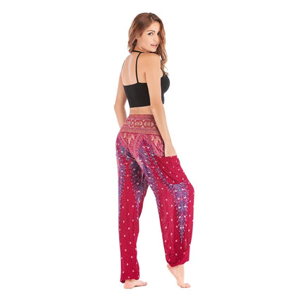 Women's Yoga Pants Printed Ethnic Style Loose Yoga Trousers Bloomers High Waist Fitness Sports Crotch Dance  Sweatpants