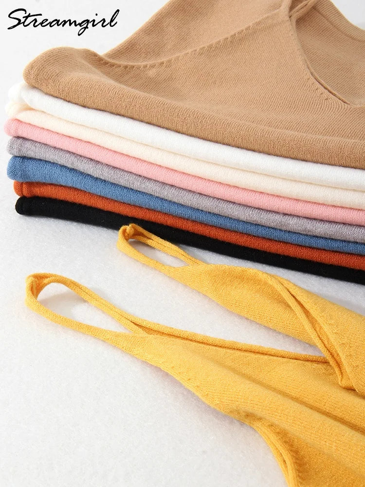 Women Knitted Top Straps Basic Summer Tank Tops For Women 2023 Camisoles T Shirts Women Tops Summer Pulovers Woman Summer Tops