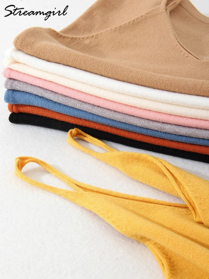 Women Knitted Top Straps Basic Summer Tank Tops For Women 2023 Camisoles T Shirts Women Tops Summer Pulovers Woman Summer Tops