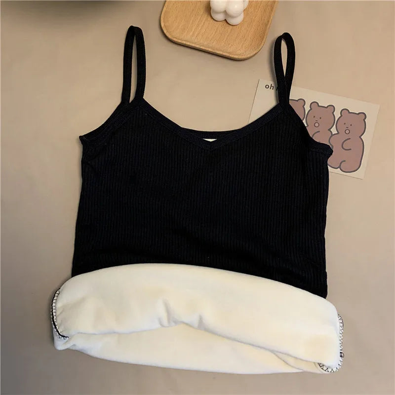 Women Winter Warm Top Thin Velvet Corset Top Solid Y2k Sleeveless Tank Tops Sleeveless Sexy Slim Fleece Corset Top Female
