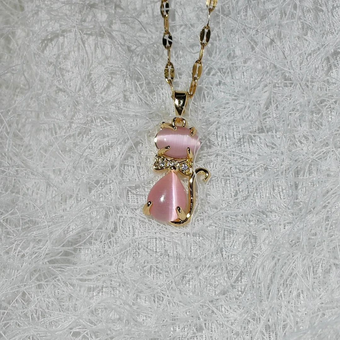 Trendy Animal Collarbone Necklaces for Women - Creative Cat Design with Stainless Steel Chain
