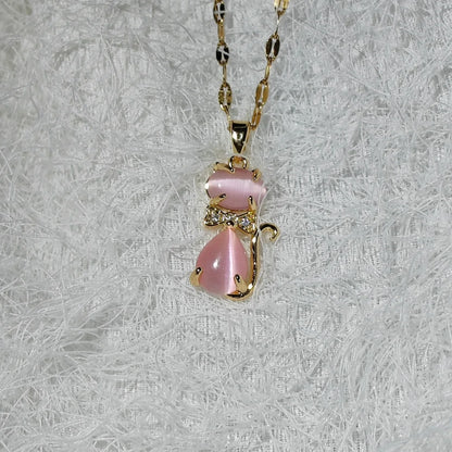 Trendy Animal Collarbone Necklaces for Women - Creative Cat Design with Stainless Steel Chain