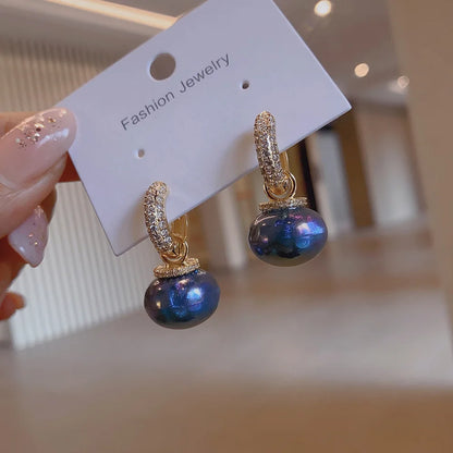 Korean Version High Quality New Atmospheric One Two Wear Colorful Blue Pearl Circle Ear Button Design Eardrop for Girls.