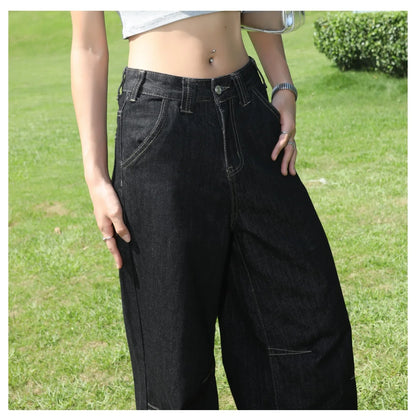 Women's Low-Waist Straight Wide-Leg Jeans Loose and Versatile Basic Fashionable Urban Style Casual Trousers