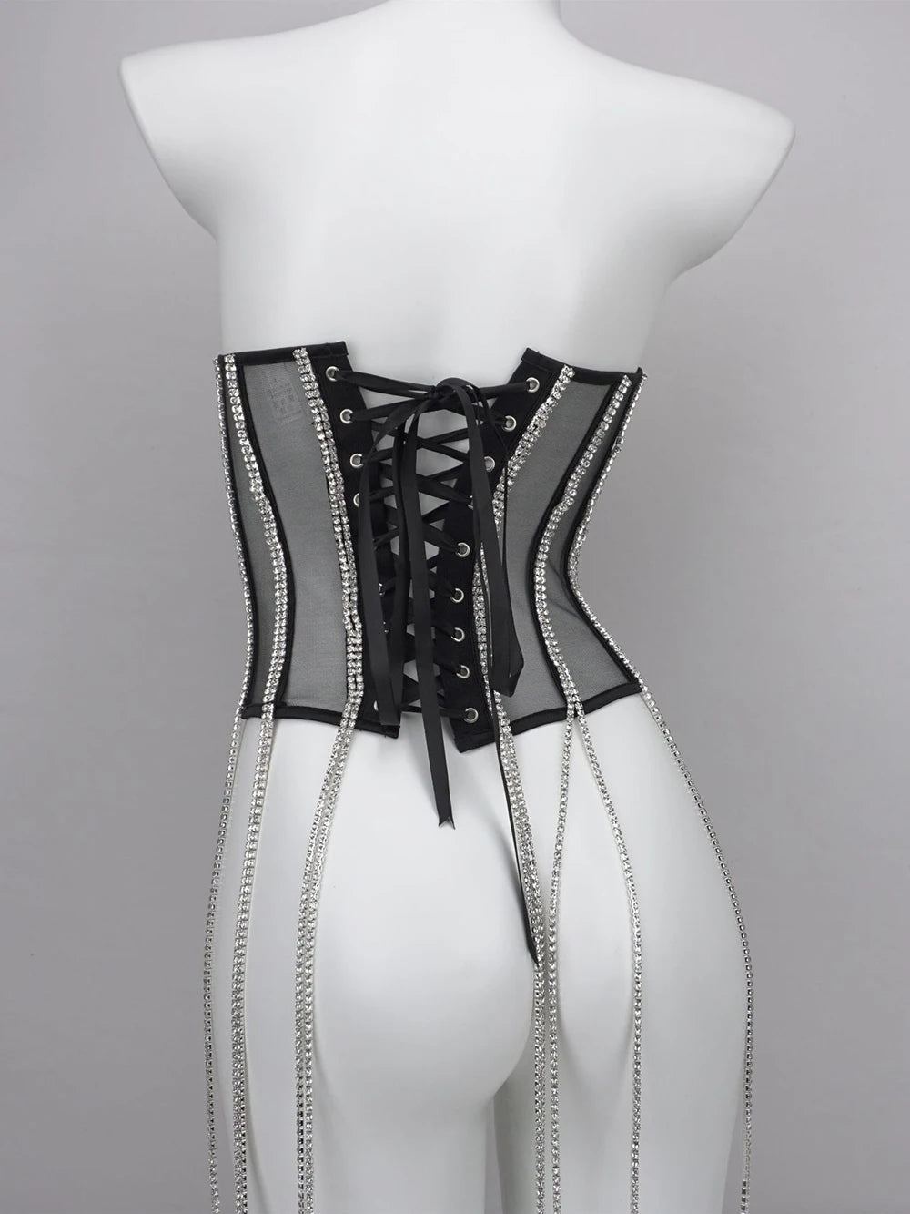 Women Tunic Bras In Waist Corset Tops Fashion Diamond Luxury Diamond Tassel Corset Slim Vest Sexy Tmesh Sheer Top Female 2025