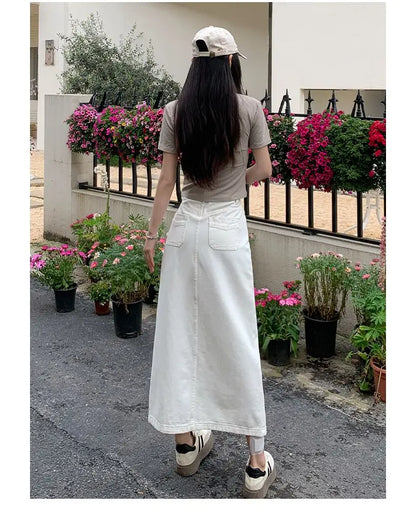Casual High Quality Maxi Denim Skirts for Women Summer 2025 Fashion White Jeans Dress Long Y2k Medium-length A- Line Skirt Denim