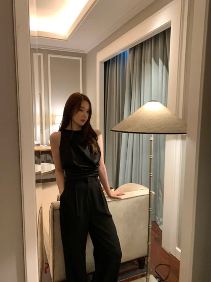 Feminino Sexy Backless Ropa Mujer 2025 Women Top New Sleeveless Clothes Round Neck Tanks & Camis Summer Elegant Tops