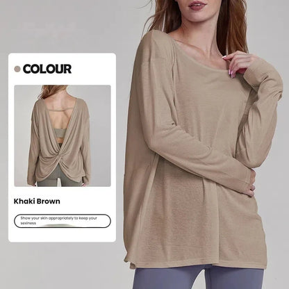 Women's Tops New Autumn Yoga Cover-up Loose Back Beauty Leisure Sports Fitness Top Light Breathable Long Sleeves Tee