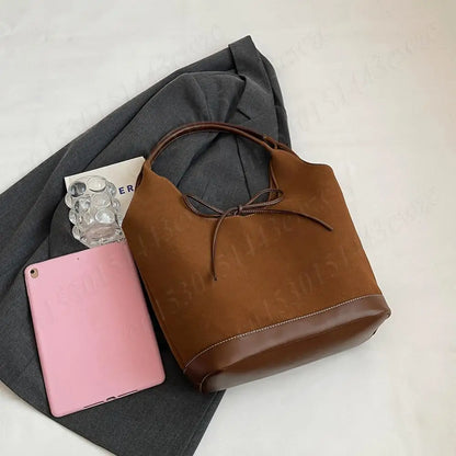 Women PU Tote Bag Designer Shoulder Bags Fashion Bucket Bag Large Capacity Suede Tote Purse Handbag Stylish Commuting Bag