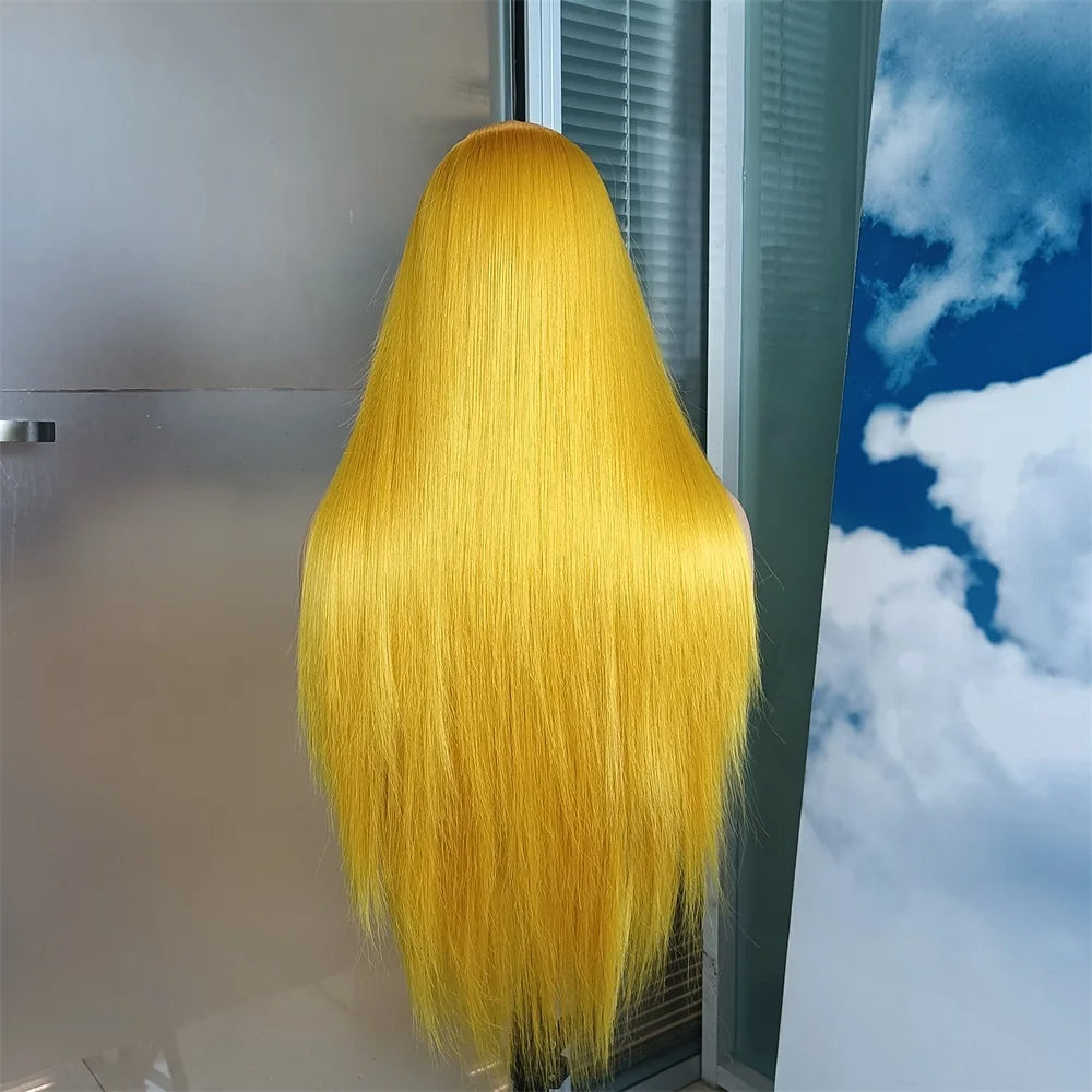 Ginger Yellow Wig Synthetic Lace Front Wig Straight Lace Wigs For Women Glueless Ready to Wear Synthetic Hair Lace Cosplay Wig