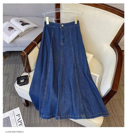Denim Skirt For Women 2025 New High Waisted A-line Umbrella Skirt Versatile  Spring  Summer Elastic Waist Long Jean Skirt