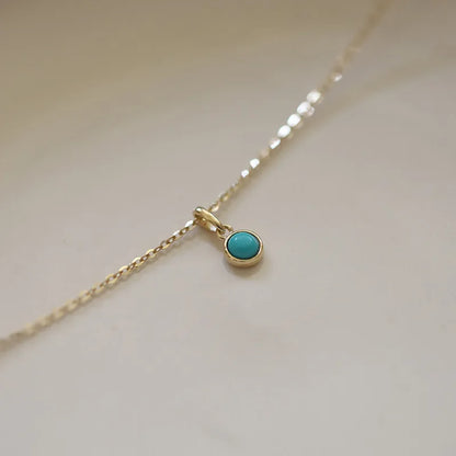 Retro 925 Sterling Silver 14k Gold Plated Necklace for Women Blue Turquoise Mini Geometric Round Pendant Clavicle Chain