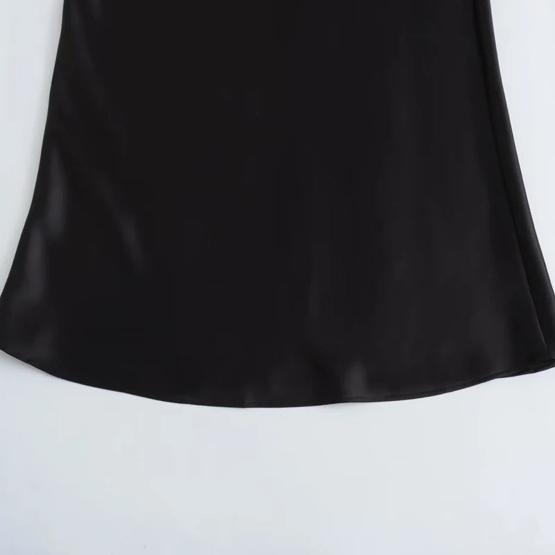 TRAF Women's Skirt Summer Elegant Satin Skirt Stylish Lady High Waist Skirts Cylinder Green Black Skirt Woman Office Street Wear