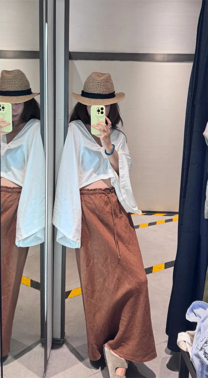 Women's Skirt New Fall 2025 Solid Color Drawstring Design Skirt Skirt Casual Fashion Personality Versatile