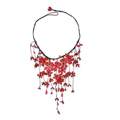 Bohemian Flower Necklace Hand Woven Multi-layer Floral Necklace Exaggerated Collarbone Chain Bridal Dress Accessories for Women