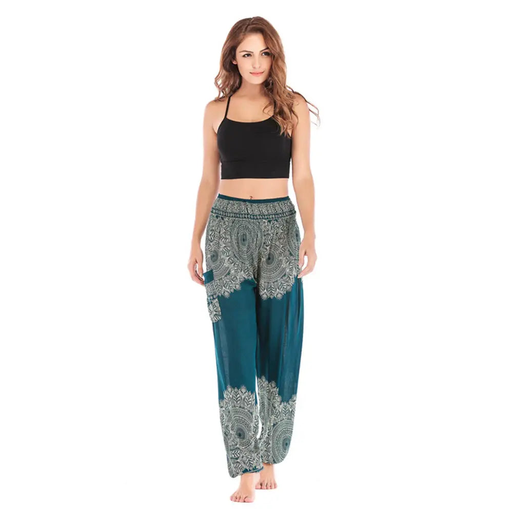 Women's Yoga Pants Printed Ethnic Style Loose Yoga Trousers Bloomers High Waist Fitness Sports Crotch Dance Palazzo Sweatpants