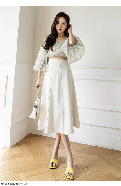 Women's Skirt 2025 Spring Women High Waist Solid Vintage Girl's Waist Down Skirt Knee-length A-line Fashion Thin Skirt for Women