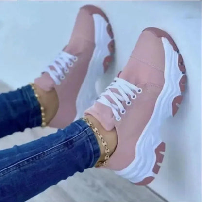 2024 New Women Sneakers Fashion Platform Lace Up Casual Sports Shoes Comfortable Running Ladies Vulcanized Shoes Female Footwear