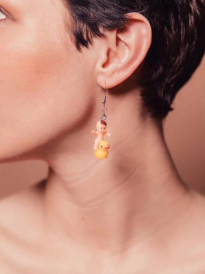 Baby Riding Duck Earrings baby earrings Weird but funky earrings accessory cute earrings women 2022 trending