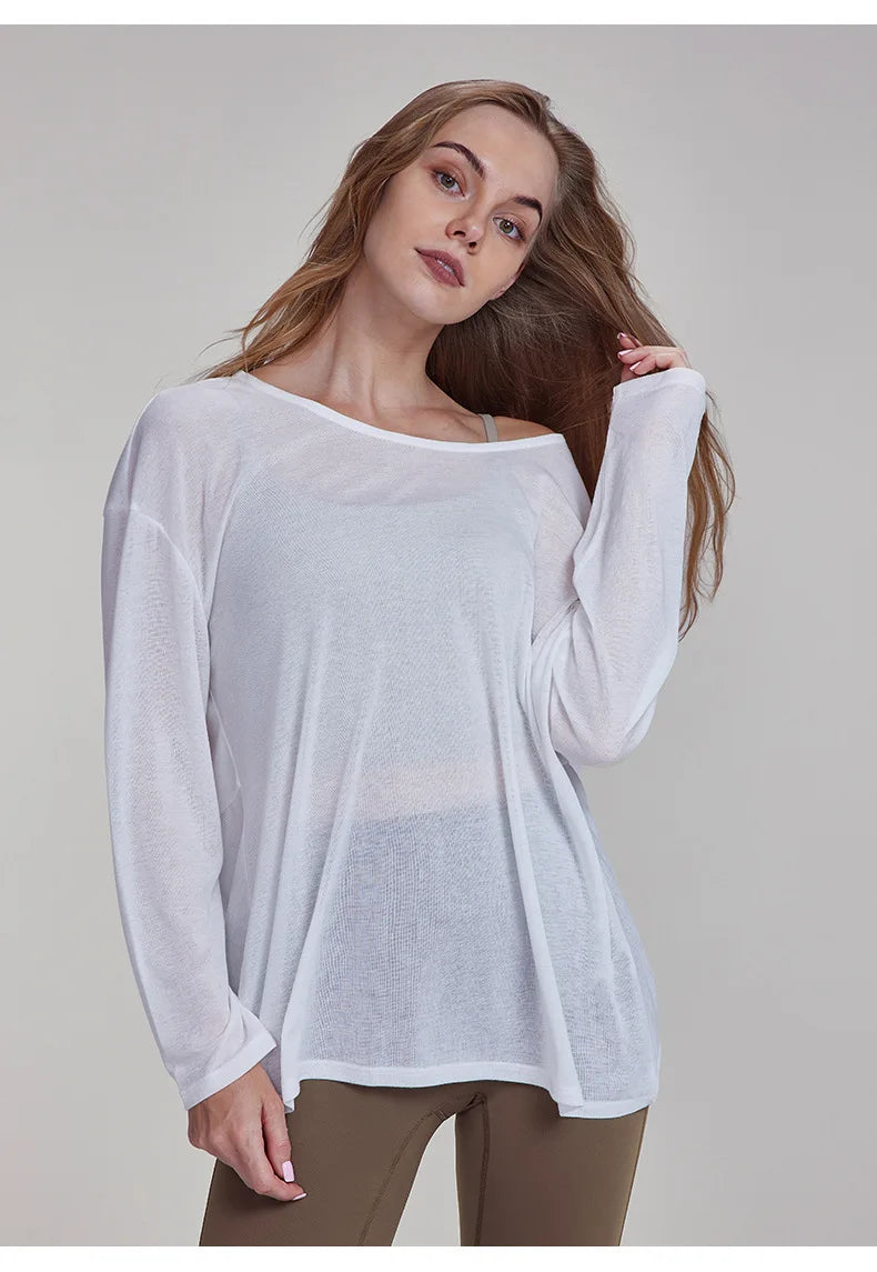 Women's Tops New Autumn Yoga Cover-up Loose Back Beauty Leisure Sports Fitness Top Light Breathable Long Sleeves Tee