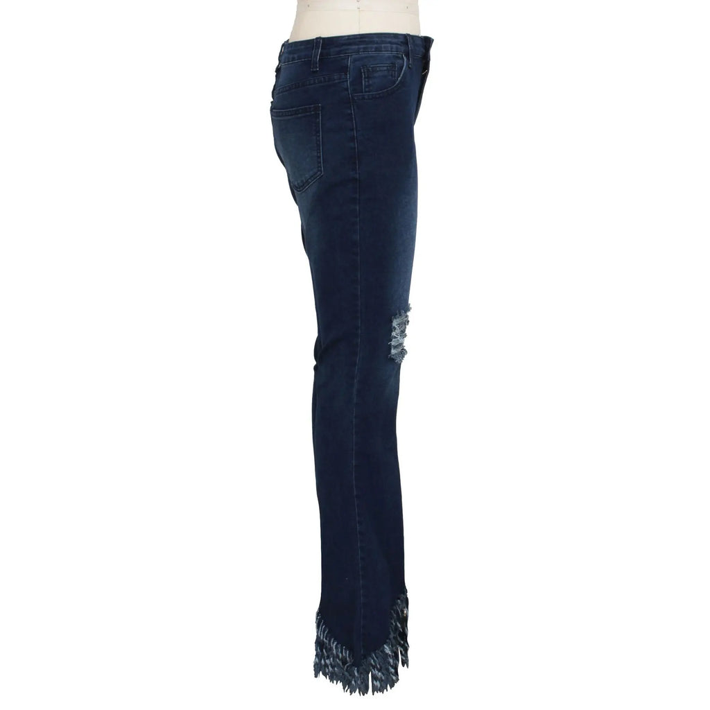 Jeans Women Long Pants Flare Pant Slim Fit Bodycon Y2k Streetwear Casual Elegant Splice Denim Trousers Solid Hole High Waist