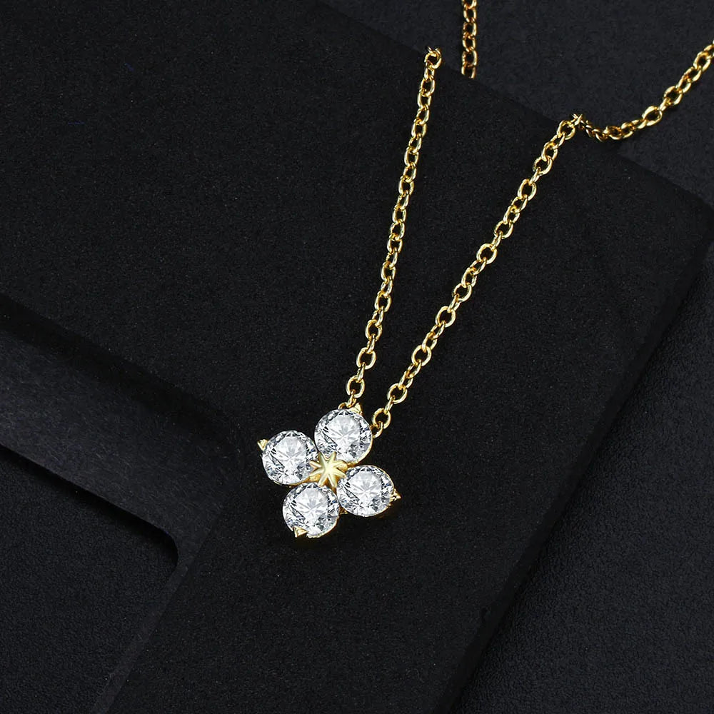 Women's Neck Chain Simple Daily Crystal Flower Pendant Necklaces Gold Color Chokers Birthday Gift For Girls Fashion Jewelry N087