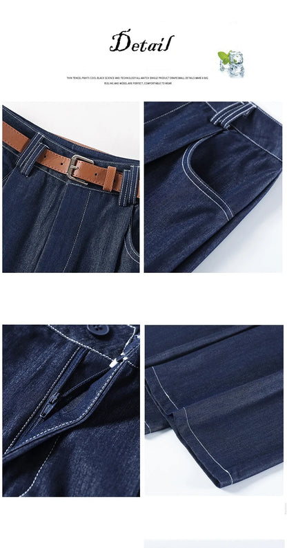 Women's Leisure Commuting Tencel Wide-Leg Jeans 2025 Spring Summer Comfortable Soft Ice Silk High Waisted Straight Jeans